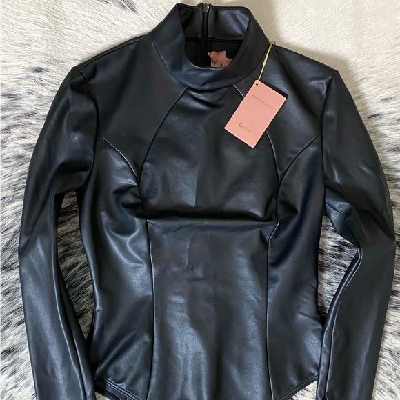 WOLFORD X AMINA MUADDI FAUX LEATHER BODYSUIT, SZ IT/36 US/0-2 - Picture 2 of 15